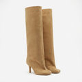 Botte haute camel Daim Synthétique Femme - Tige large, bout arrondi