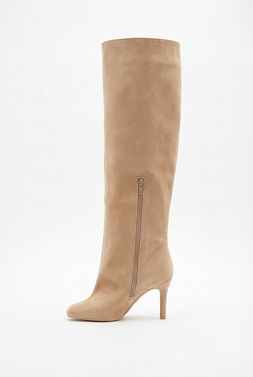 Botte haute beige Daim Synthétique Femme - Style minimaliste