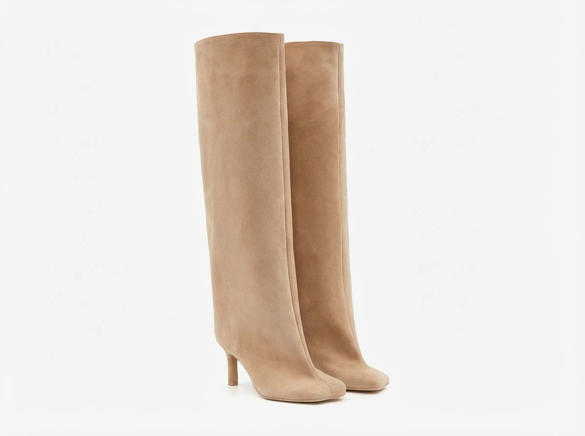 Botte haute beige Daim Synthétique Femme - Style minimaliste