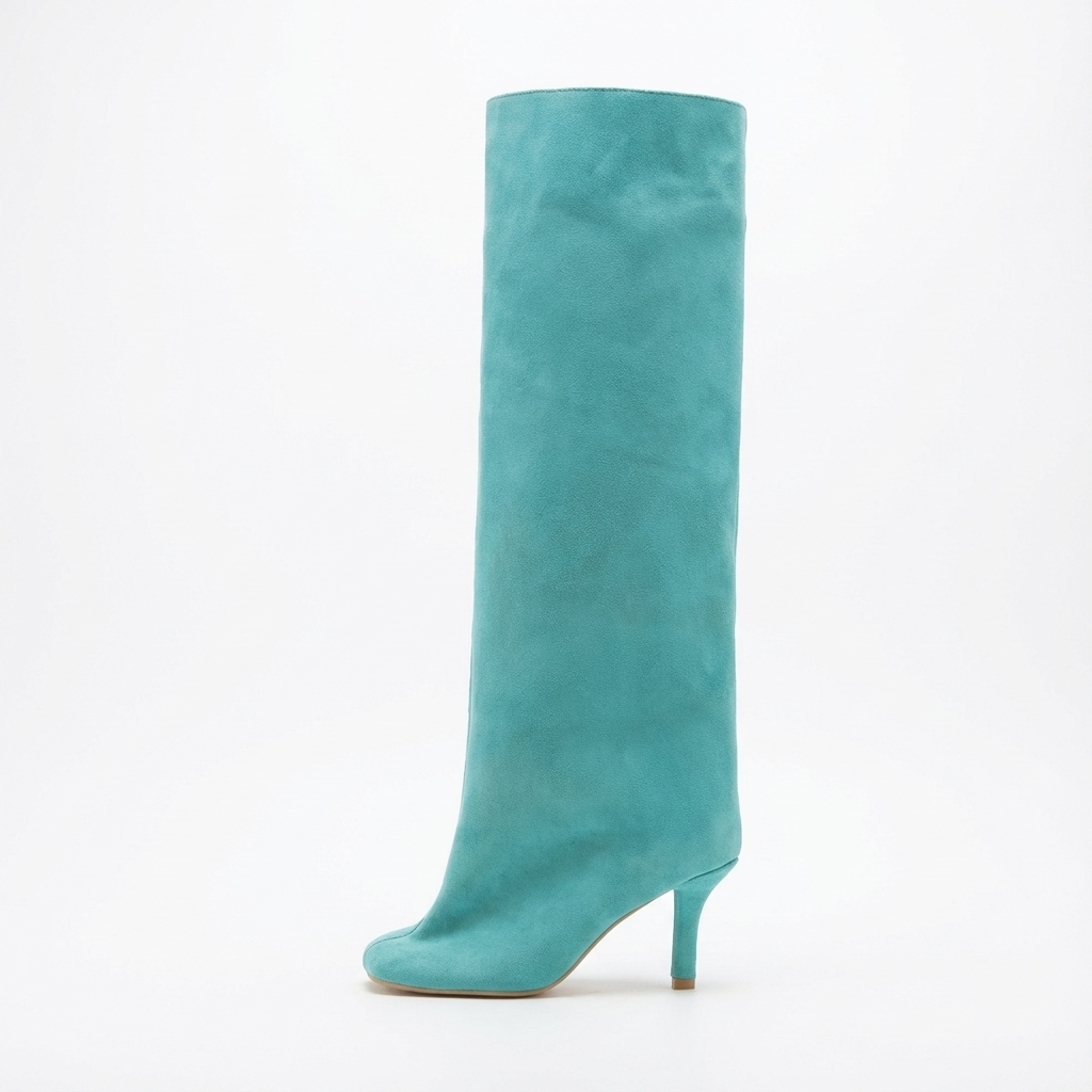 Botte haute bleu Daim Synthétique Femme - Talon fin