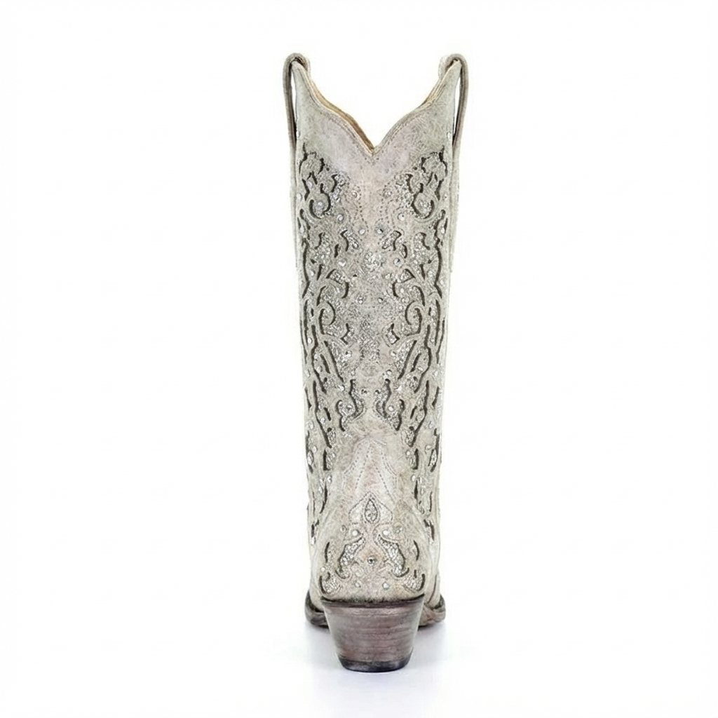 Santiag mi-haute beige Synthétique Femme - Broderies, ornements