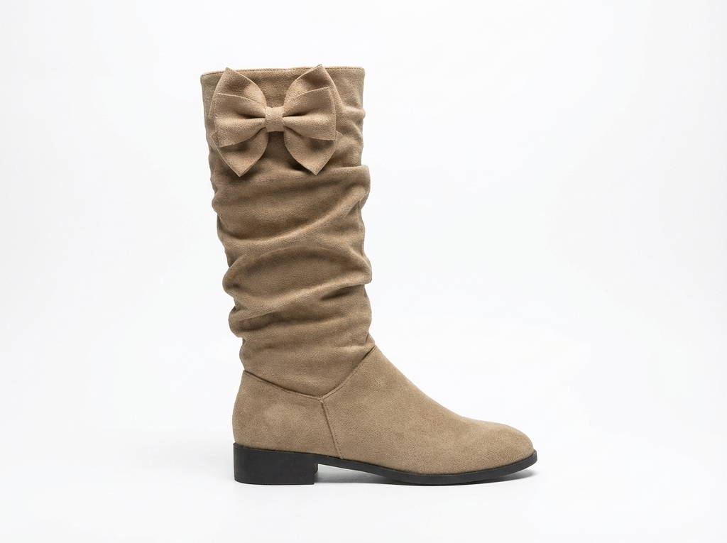 Santiag haute beige Daim Femme - Nœud papillon arrière