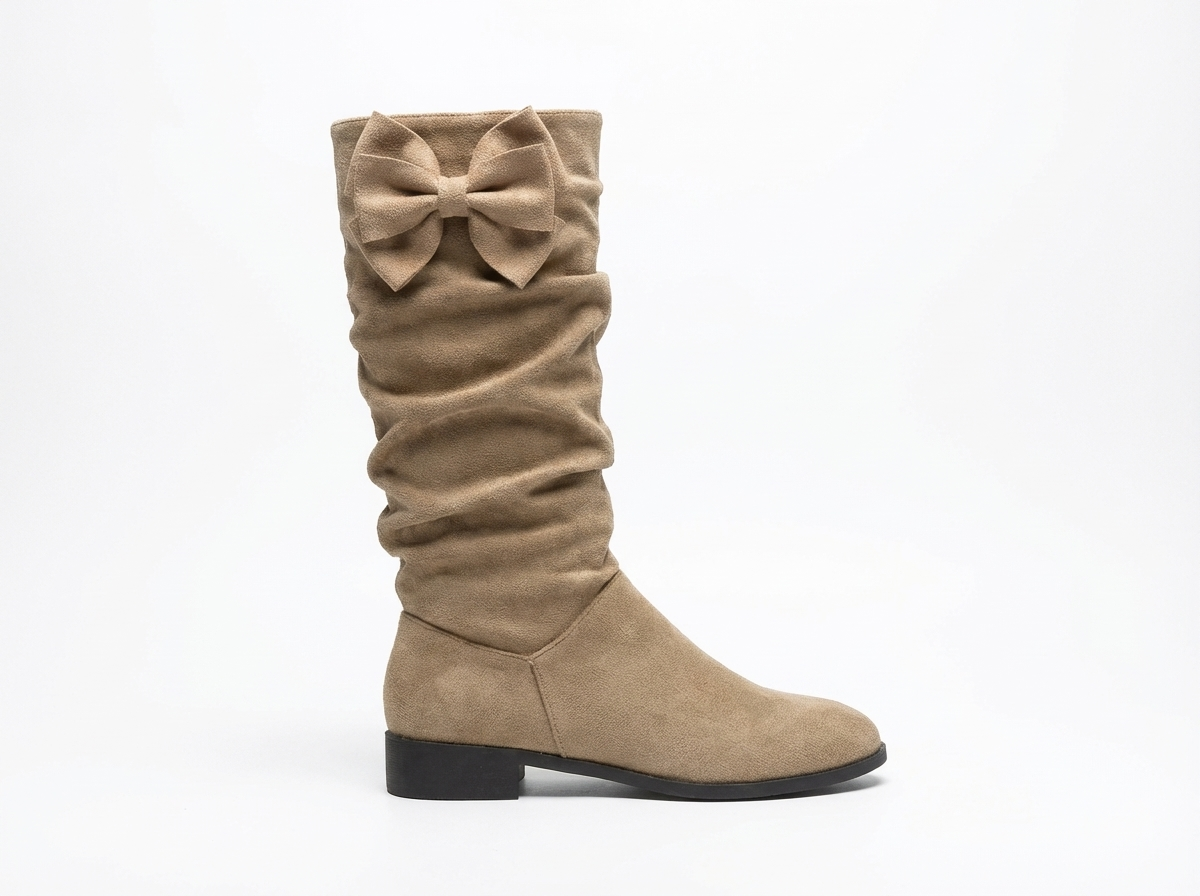 Santiag haute beige Daim Femme - Nœud papillon arrière