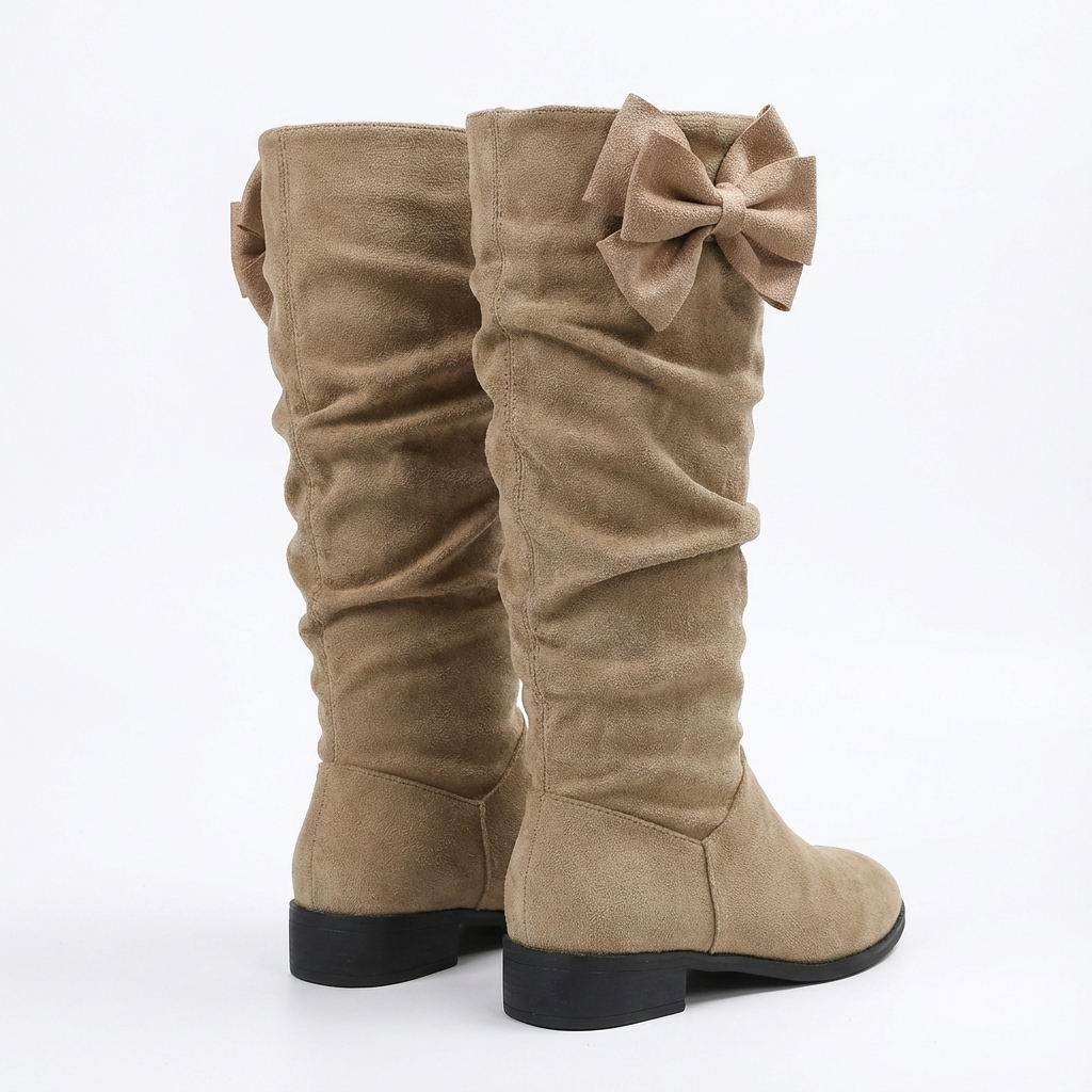 Santiag haute beige Daim Femme - Nœud papillon arrière