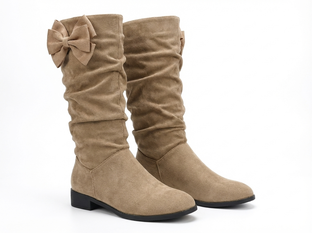 Santiag haute beige Daim Femme - Nœud papillon arrière