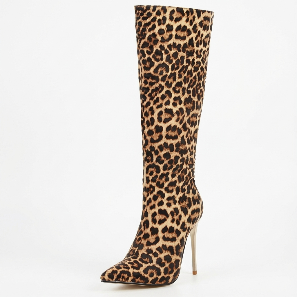 Botte haute marron Synthétique Femme - Léopard, talon doré