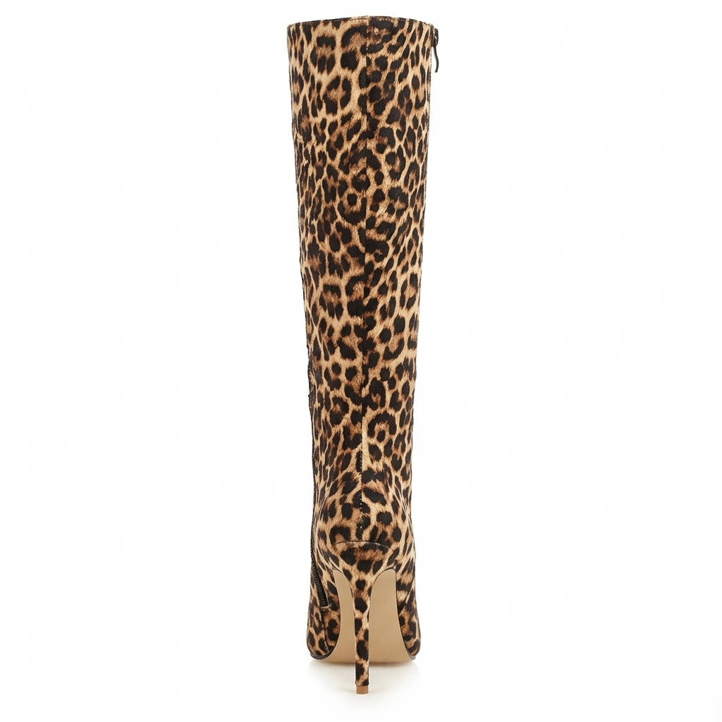 Botte haute marron Synthétique Femme - Léopard, talon doré