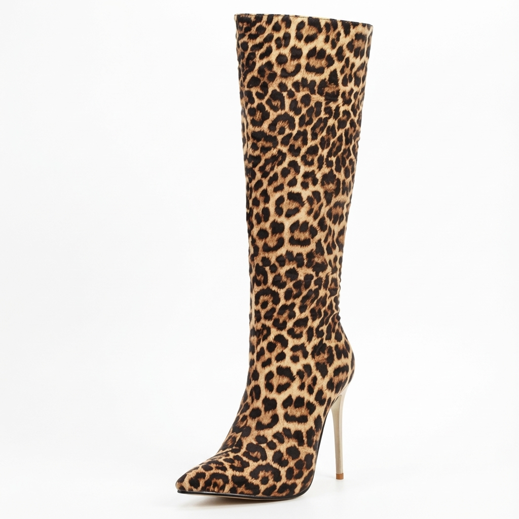 Botte haute marron Synthétique Femme - Léopard, talon doré