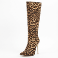 Botte haute marron Synthétique Femme - Léopard, talon doré