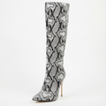 Botte haute gris Synthétique Femme - Motif python, talon aiguille