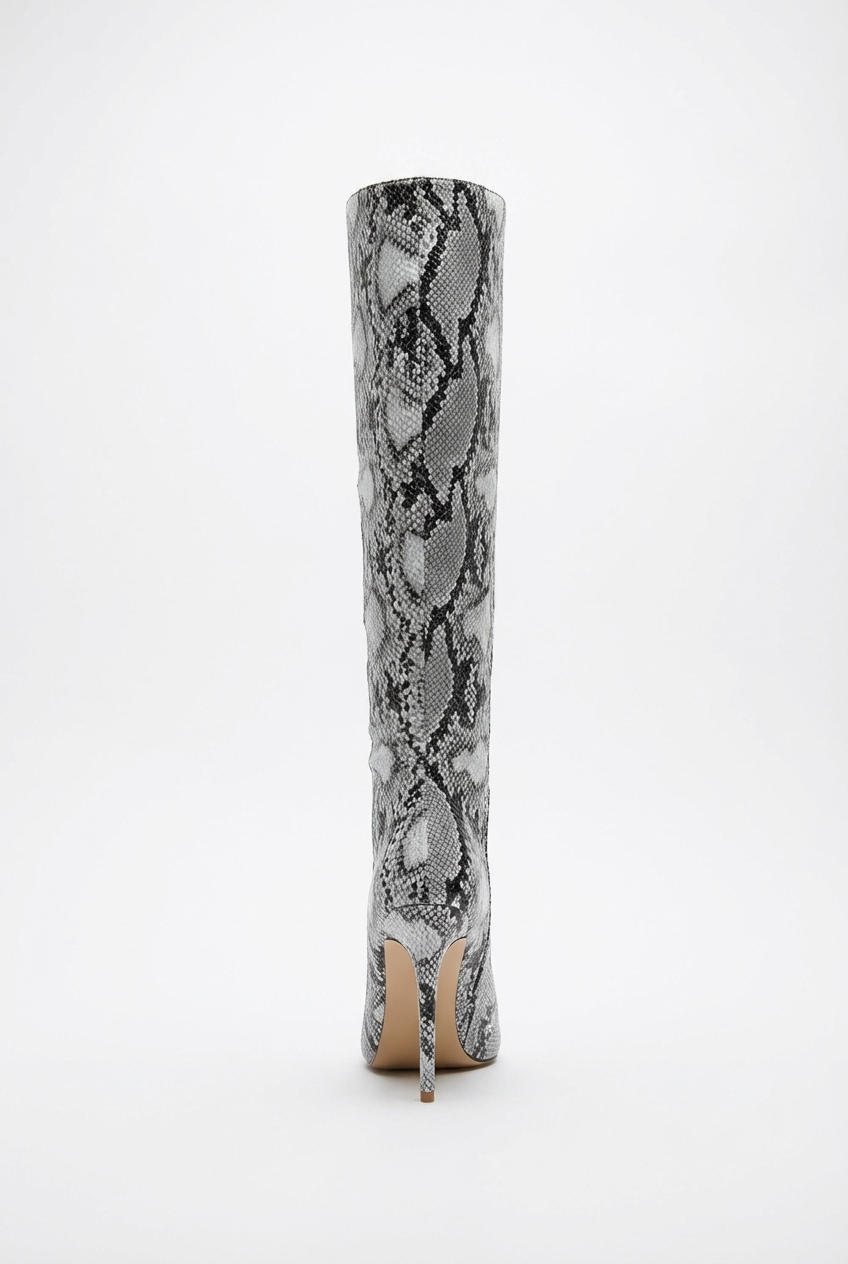 Botte haute gris Synthétique Femme - Motif python, talon aiguille