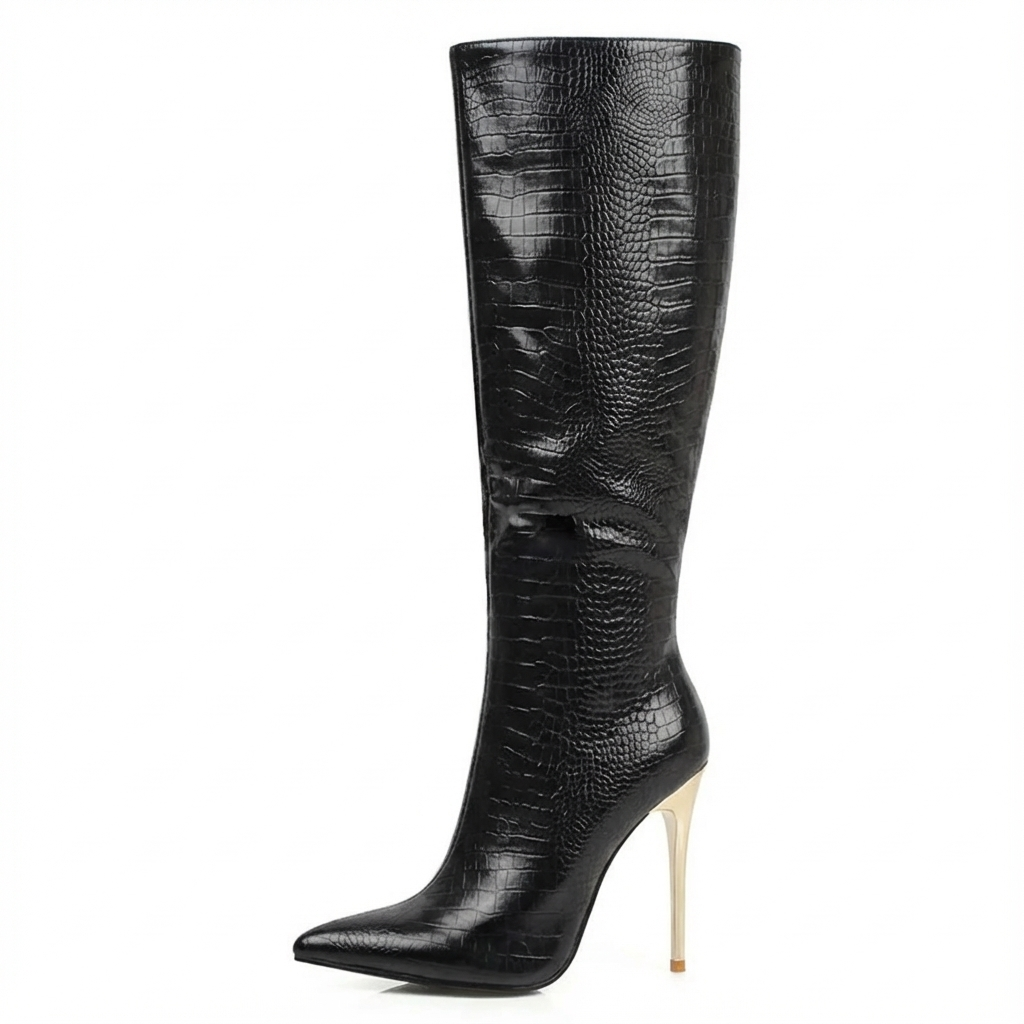 Botte haute noir Synthétique Femme - Motif crocodile
