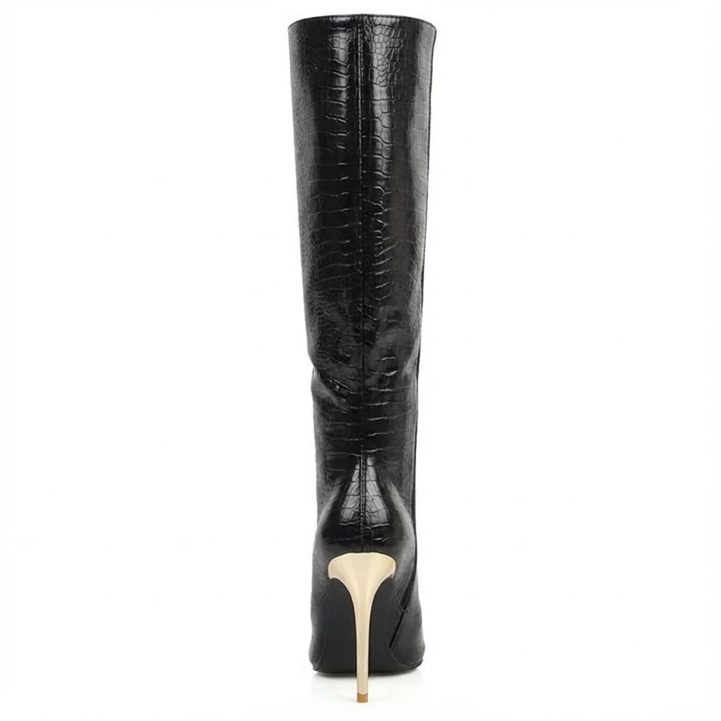 Botte haute noir Synthétique Femme - Motif crocodile
