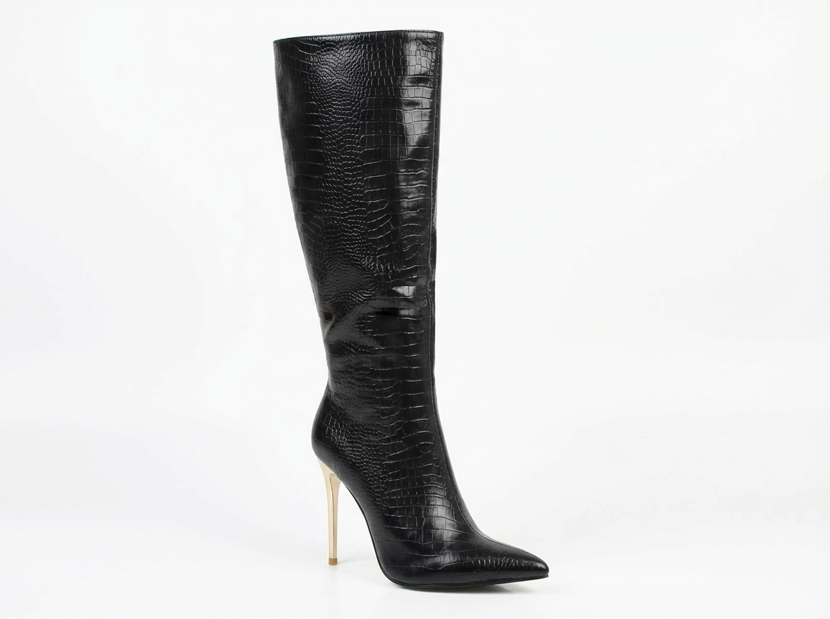 Botte haute noir Synthétique Femme - Motif crocodile