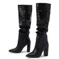 Botte haute noir Simili Cuir Femme - Effet plissé