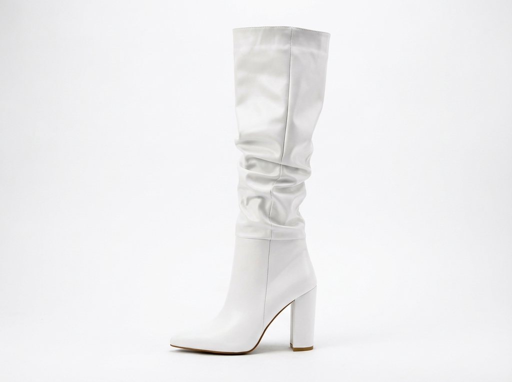 Botte haute blanc Simili Cuir Femme - Tige drapée, bout pointu