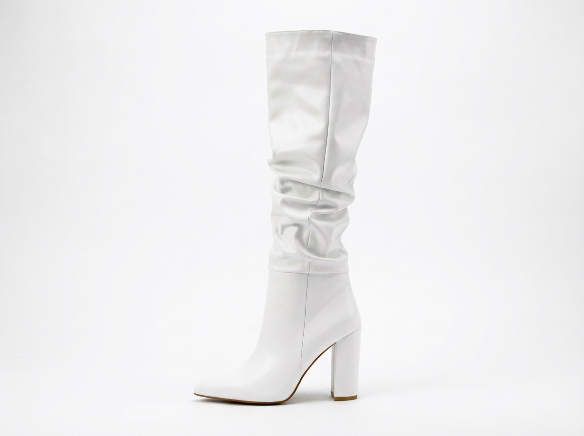 Botte haute blanc Simili Cuir Femme - Tige drapée, bout pointu
