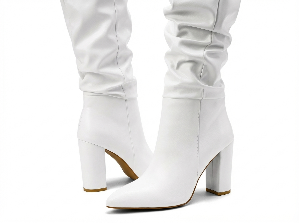 Botte haute blanc Simili Cuir Femme - Tige drapée, bout pointu
