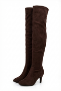Botte haute marron foncé Daim Synthétique Femme - Cuissarde stretch, talon fin