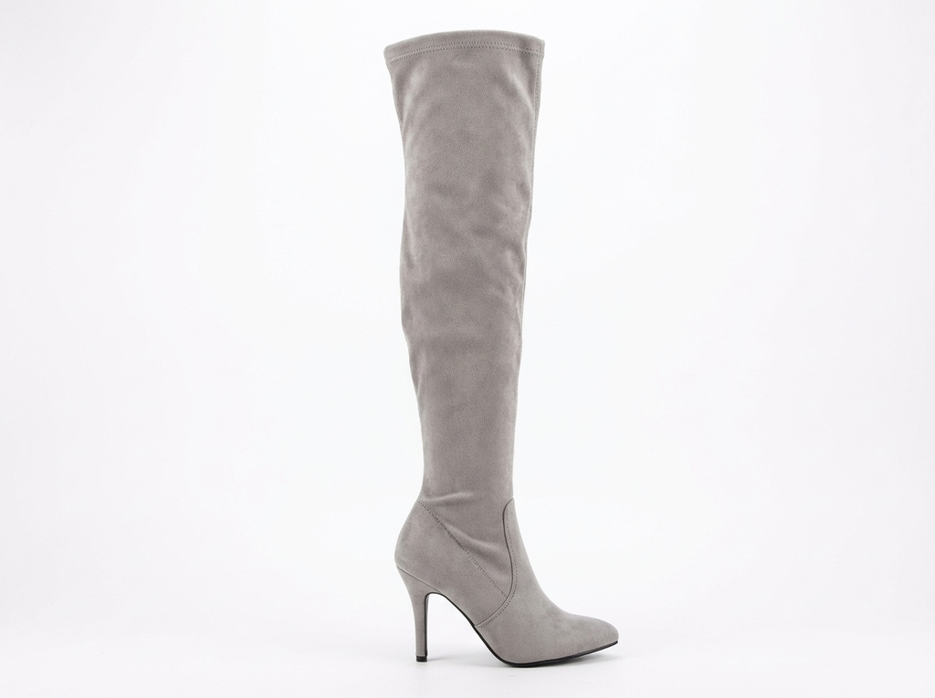 Botte haute gris Daim Synthétique Femme - Style cowboy