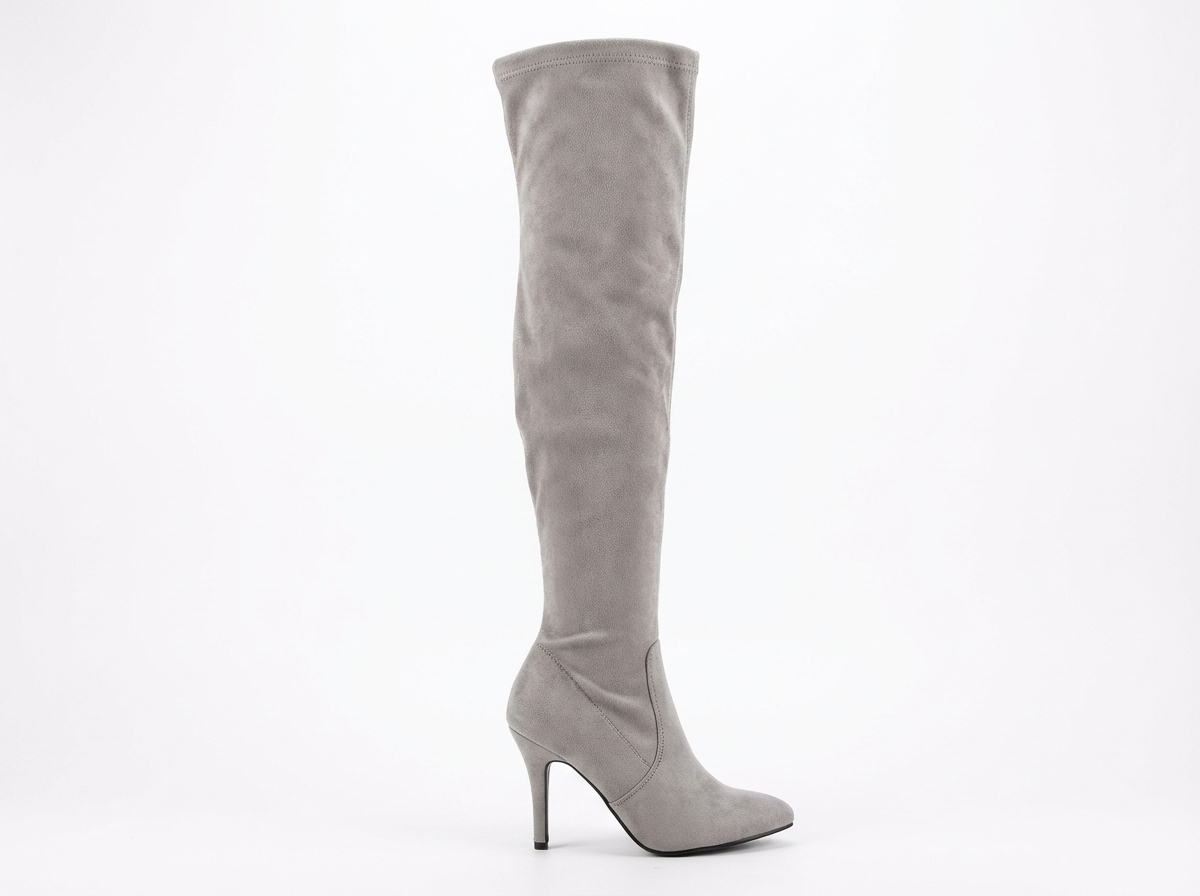 Botte haute gris Daim Synthétique Femme - Style cowboy