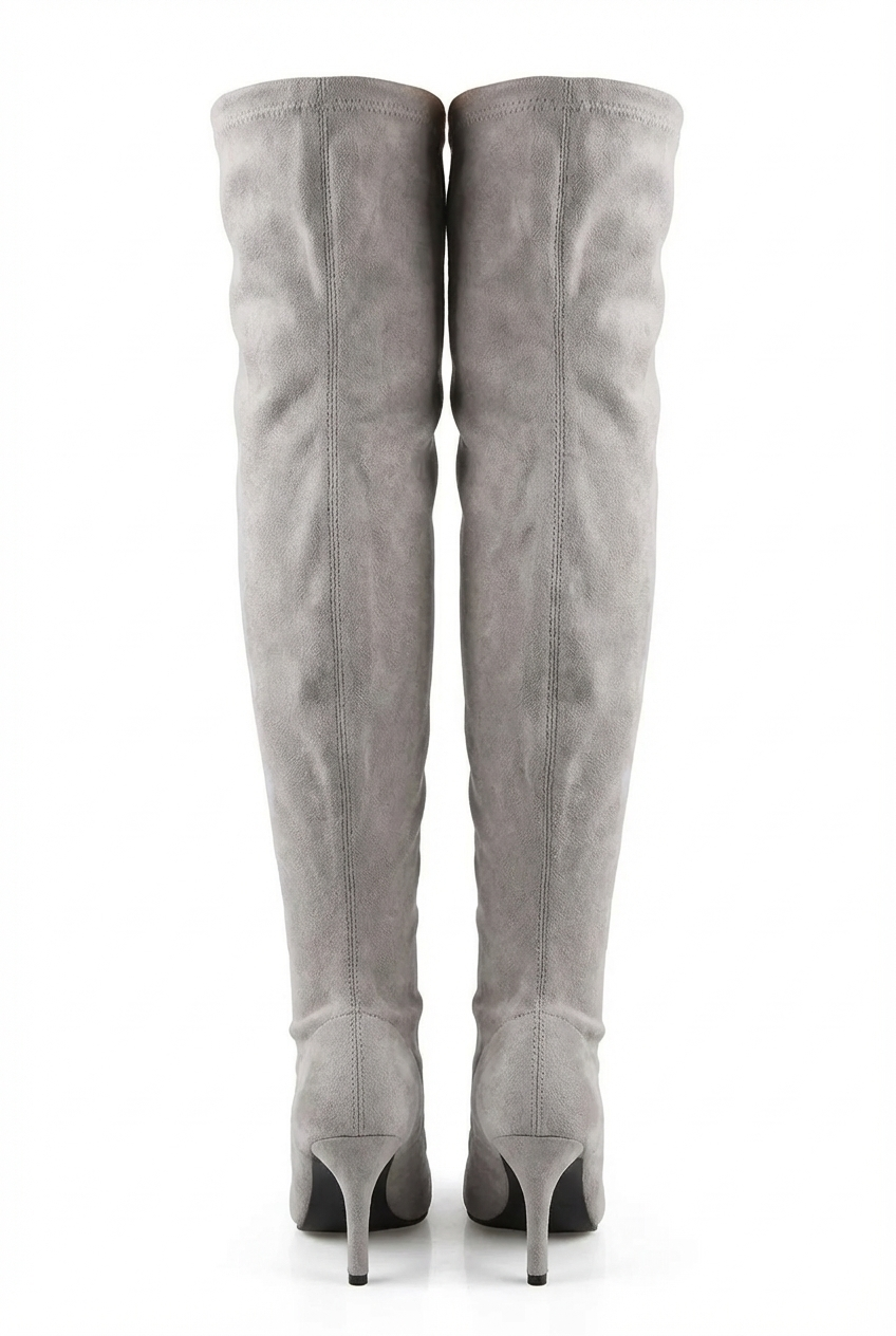 Botte haute gris Daim Synthétique Femme - Style cowboy