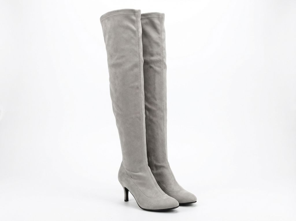 Botte haute gris Daim Synthétique Femme - Style cowboy