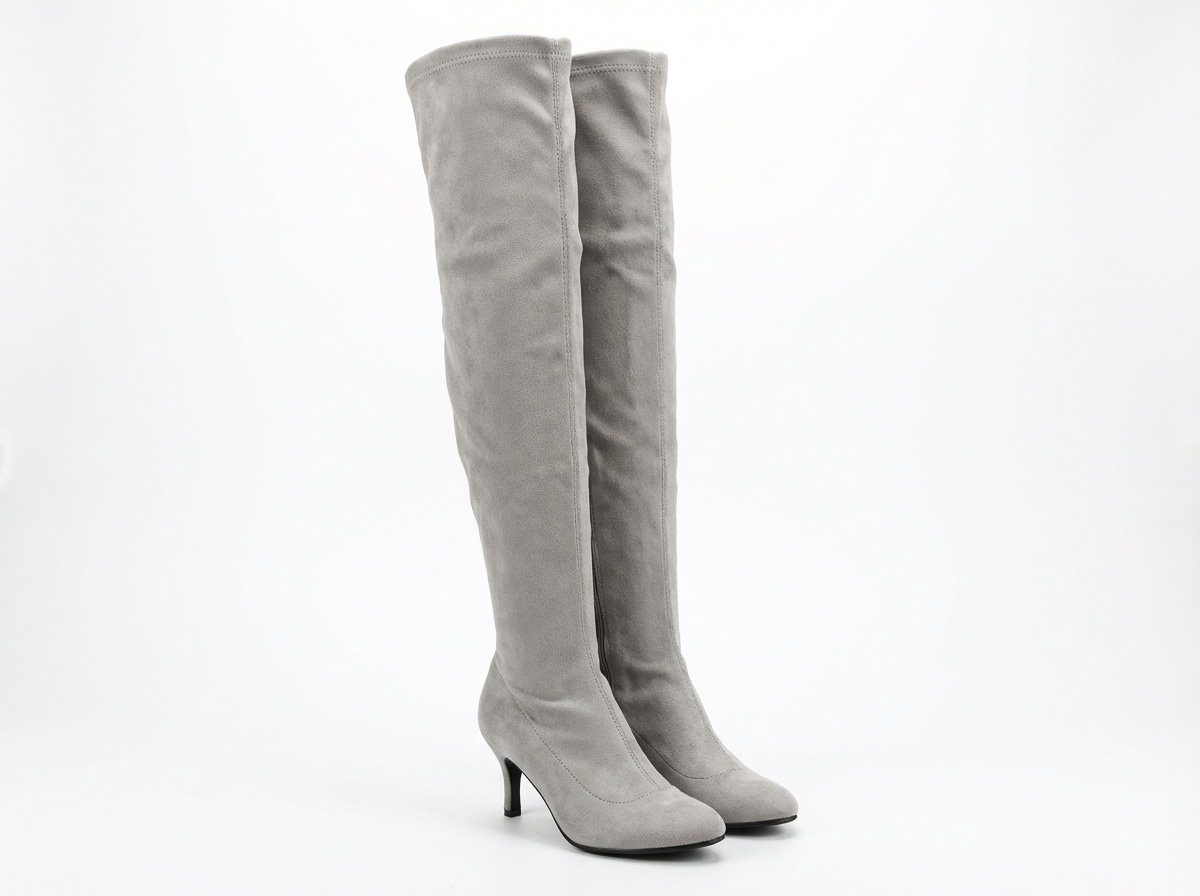 Botte haute gris Daim Synthétique Femme - Style cowboy
