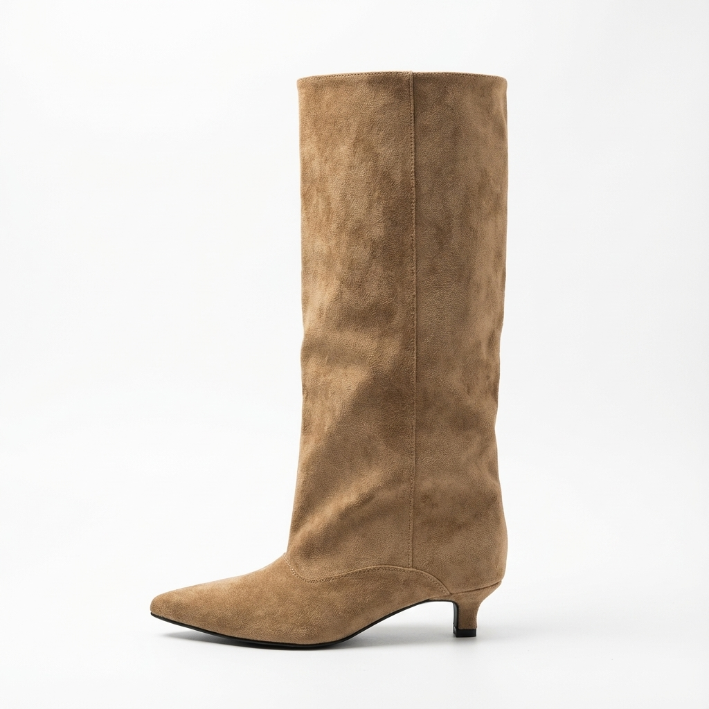 Botte haute marron clair Daim Synthétique Femme - Style cowboy