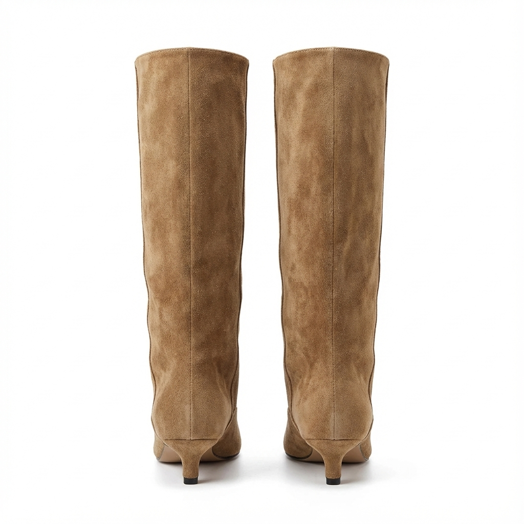 Botte haute marron clair Daim Synthétique Femme - Style cowboy
