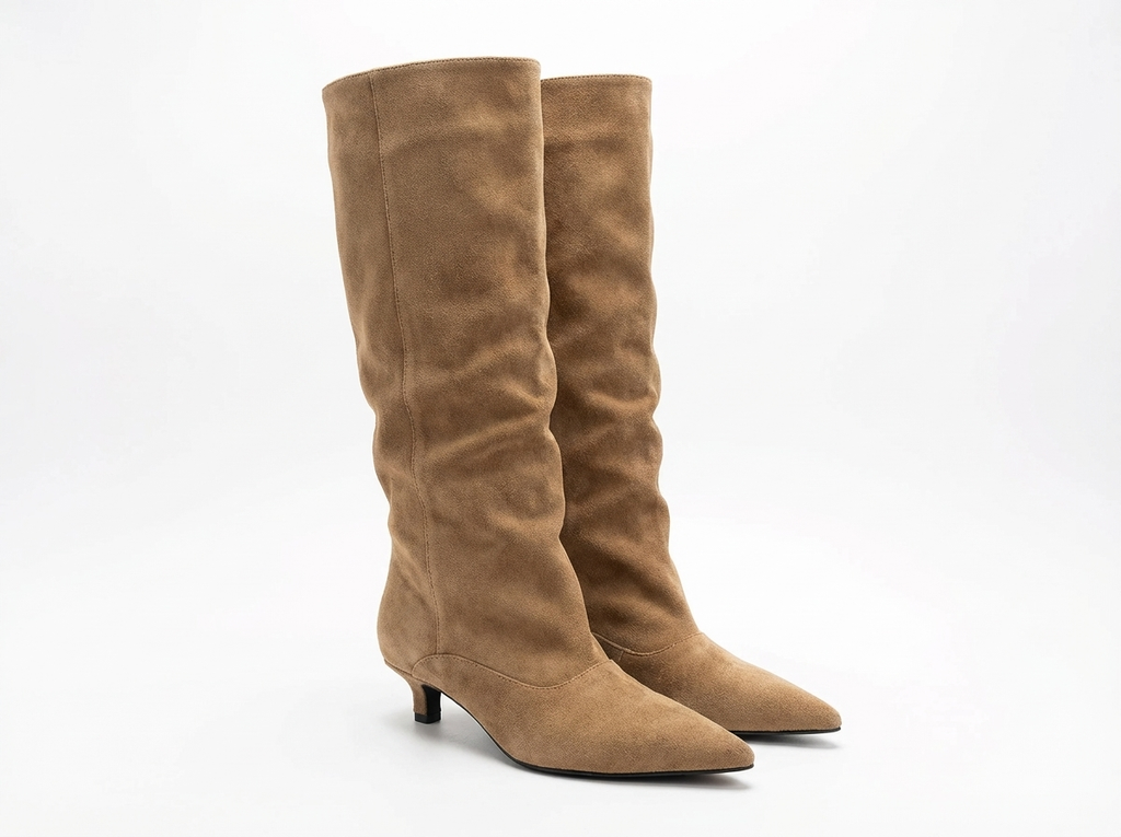 Botte haute marron clair Daim Synthétique Femme - Style cowboy