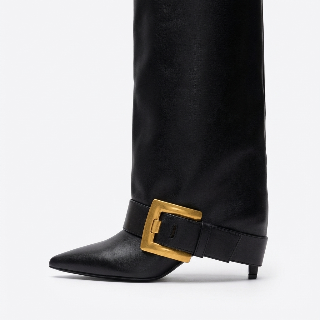 Botte haute noir Synthétique Femme - Boucle dorée