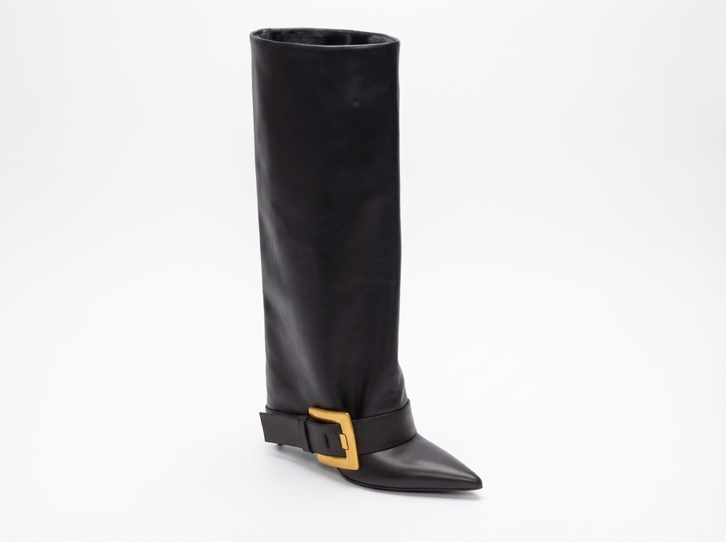 Botte haute noir Synthétique Femme - Boucle dorée