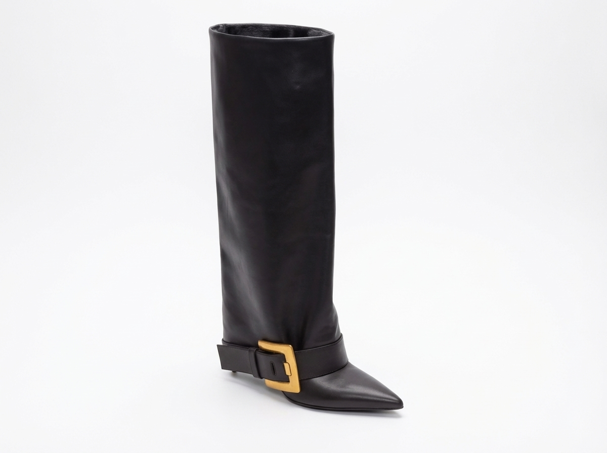 Botte haute noir Synthétique Femme - Boucle dorée