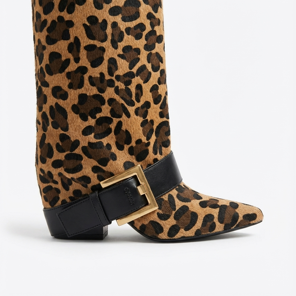 Santiag haute marron Synthétique Femme - Motif léopard