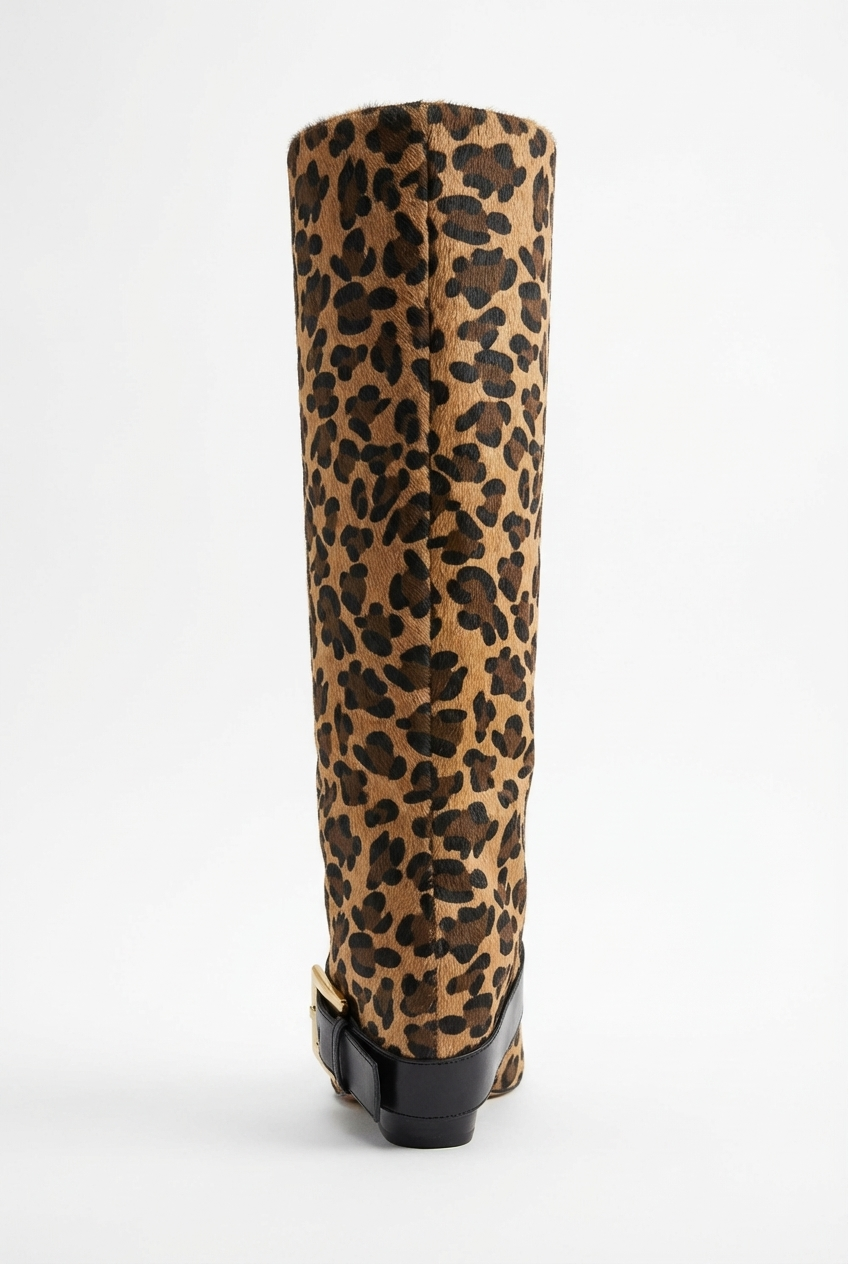 Santiag haute marron Synthétique Femme - Motif léopard