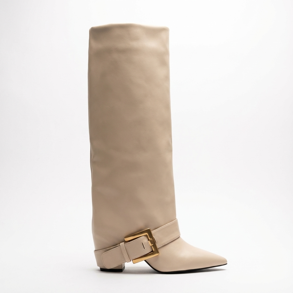 Santiag haute beige Synthétique Femme - Boucle dorée