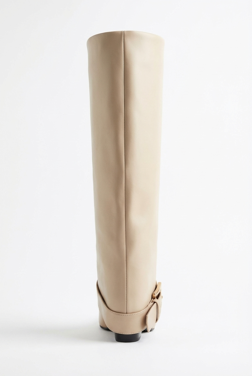 Santiag haute beige Synthétique Femme - Boucle dorée