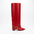 Santiag haute rouge Simili Cuir Femme - Boucles dorées
