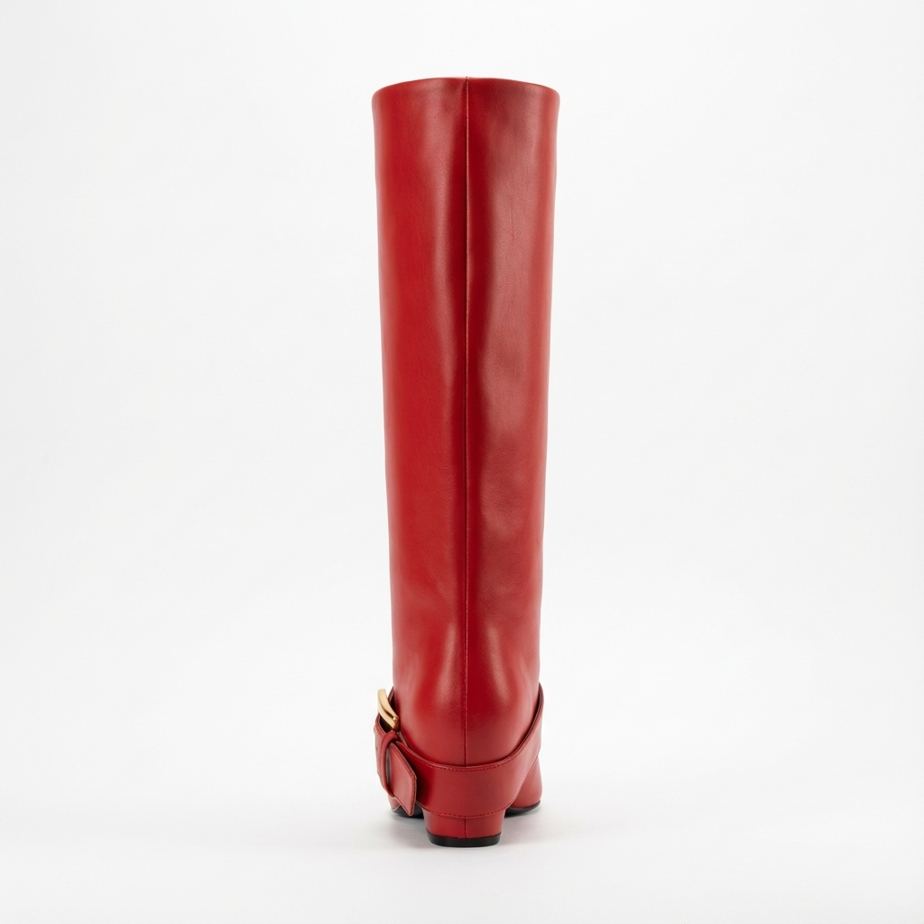 Santiag haute rouge Simili Cuir Femme - Boucles dorées