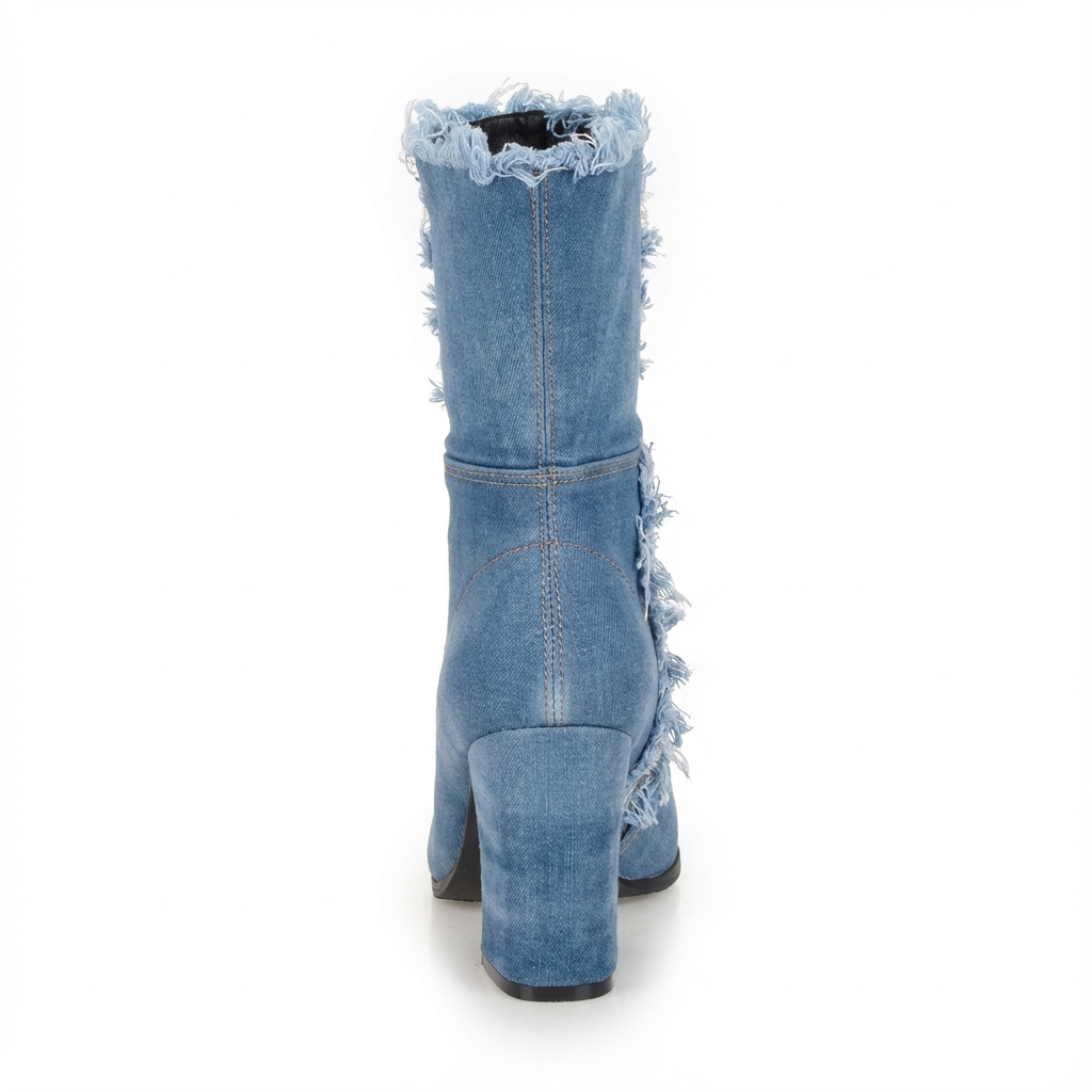 Bottine à talon Synthétique Femme - Franges, denim