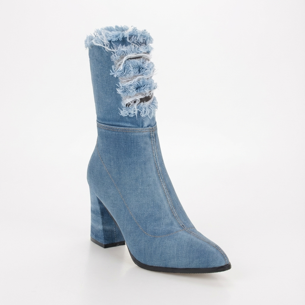 Bottine à talon Synthétique Femme - Franges, denim