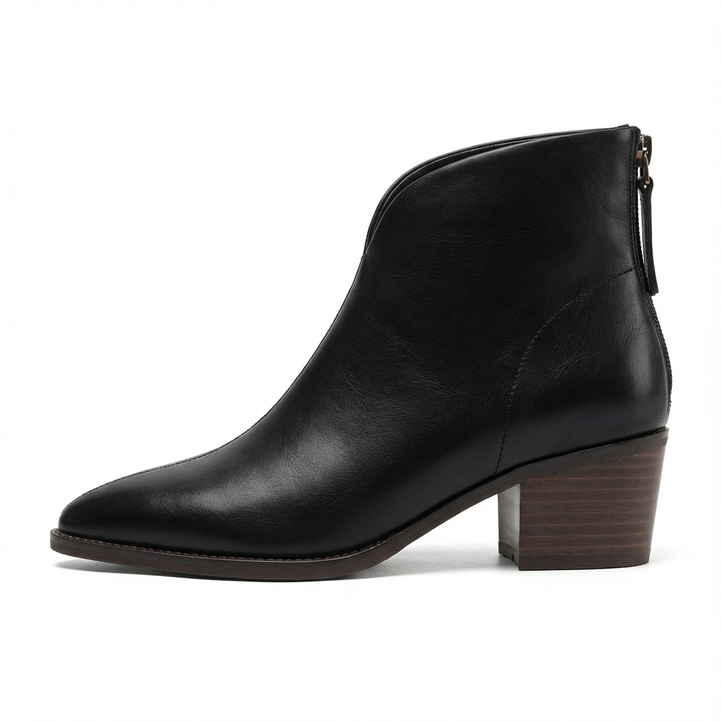Bottine à talon noir Simili Cuir Femme - Style cowboy, bout pointu