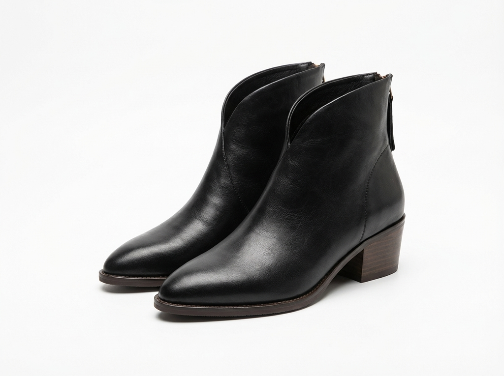 Bottine à talon noir Simili Cuir Femme - Style cowboy, bout pointu