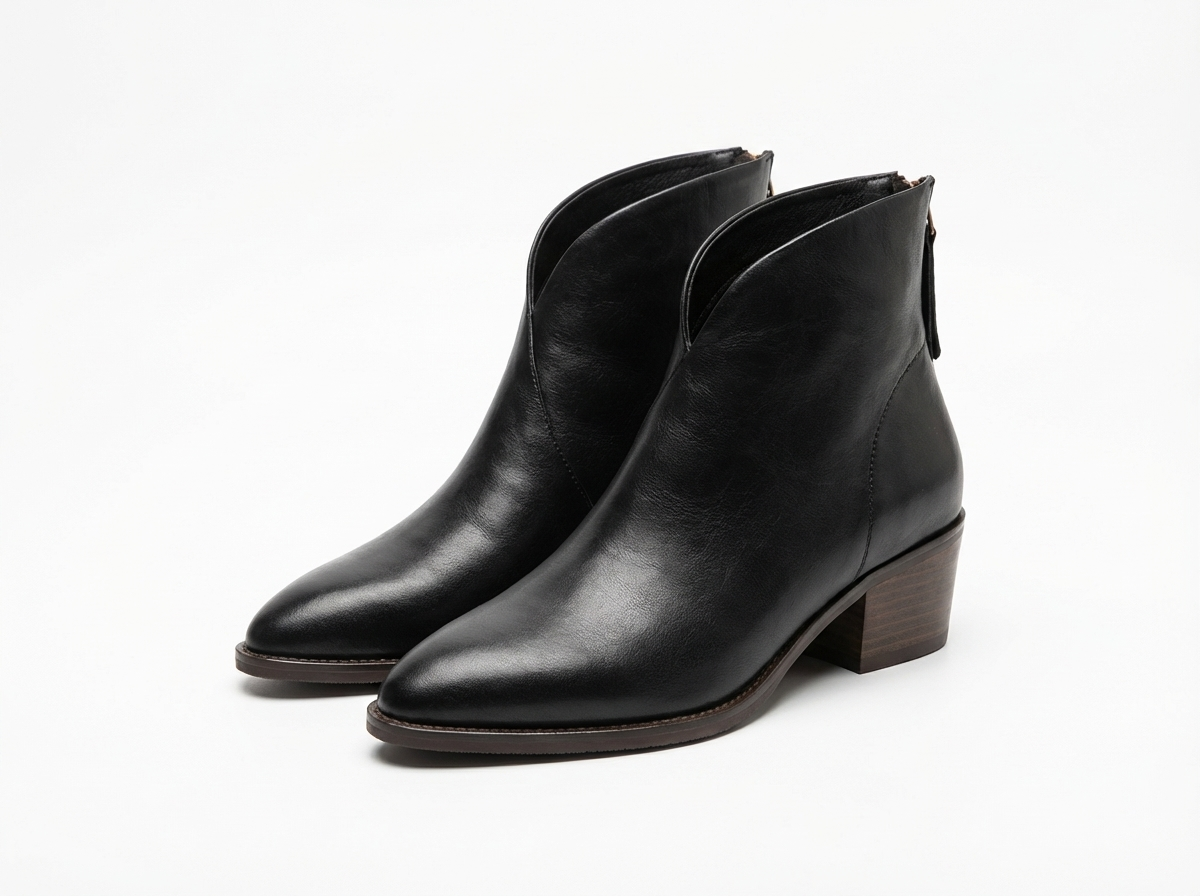 Bottine à talon noir Simili Cuir Femme - Style cowboy, bout pointu