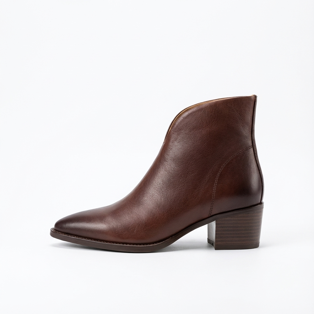 Santiag mi-haute marron Simili Cuir Femme - Talon carré
