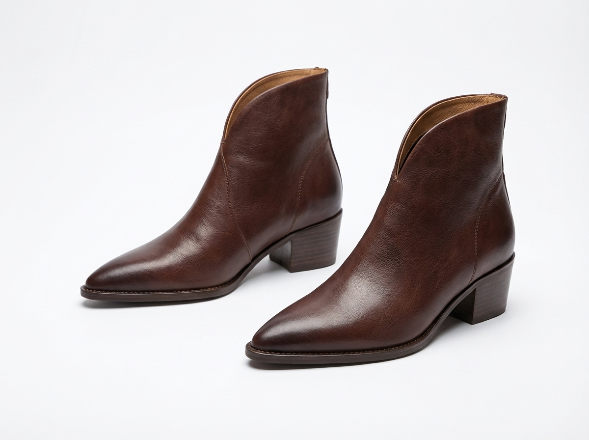 Santiag mi-haute marron Simili Cuir Femme - Talon carré