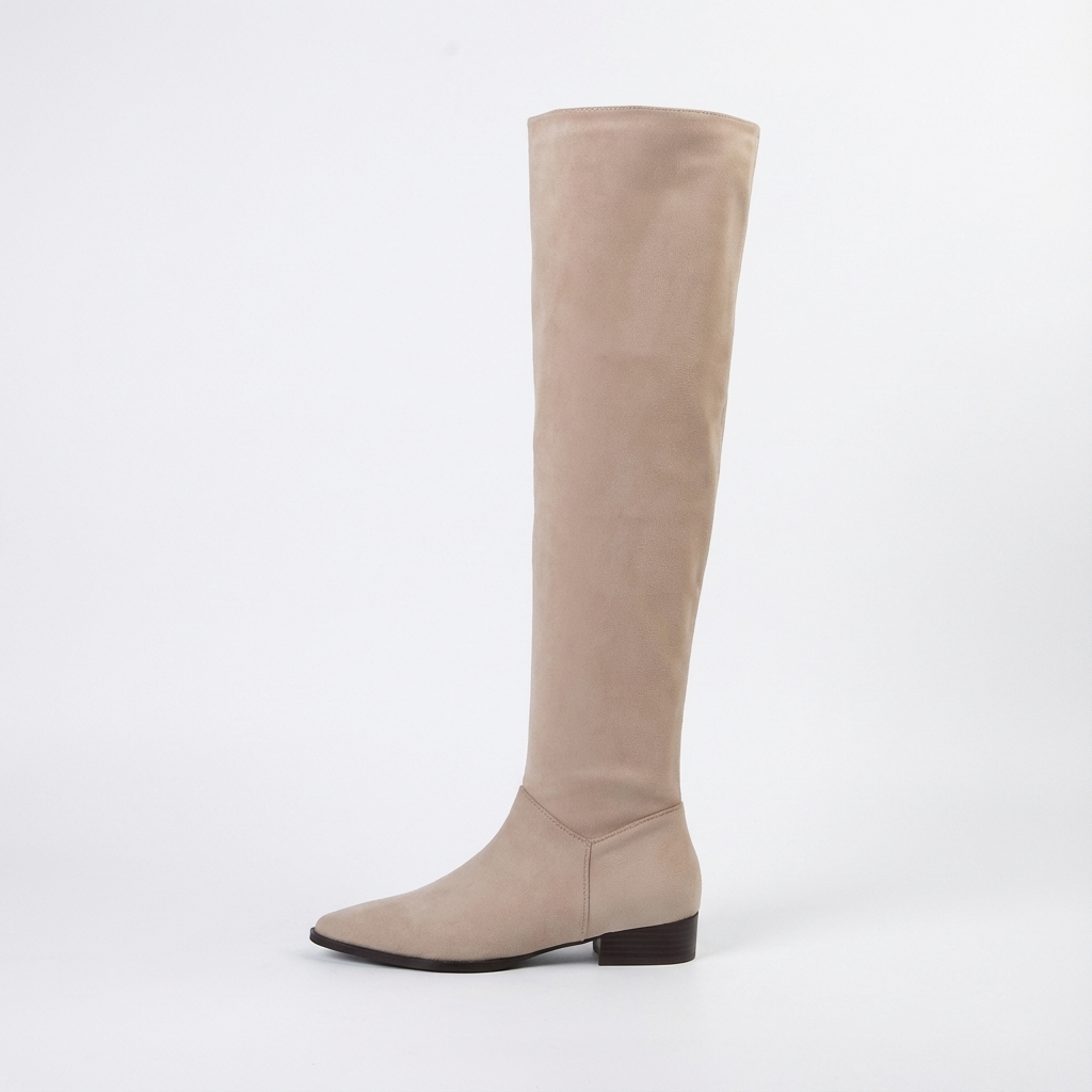 Santiag haute beige Daim Femme - Talon carré, bout pointu