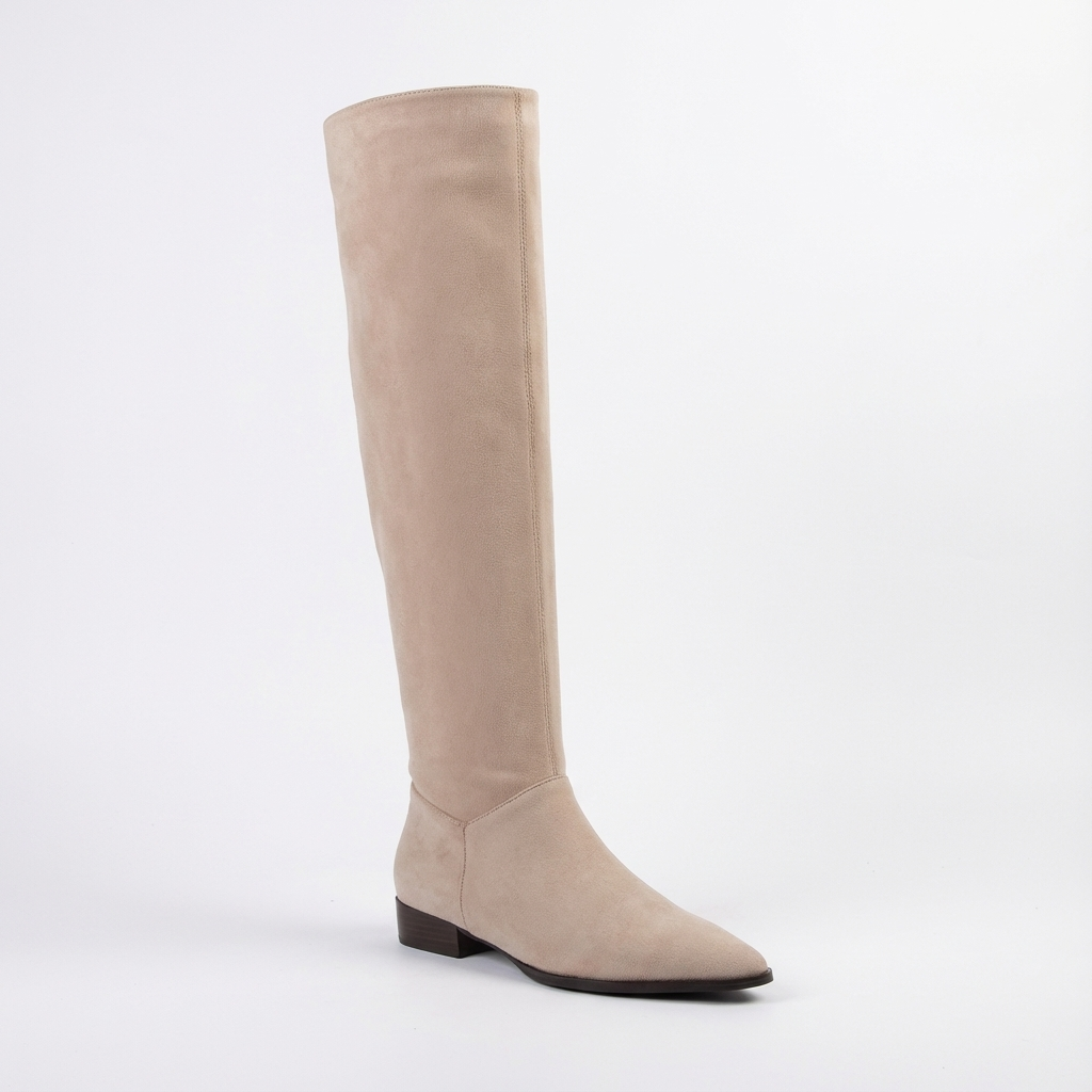 Santiag haute beige Daim Femme - Talon carré, bout pointu