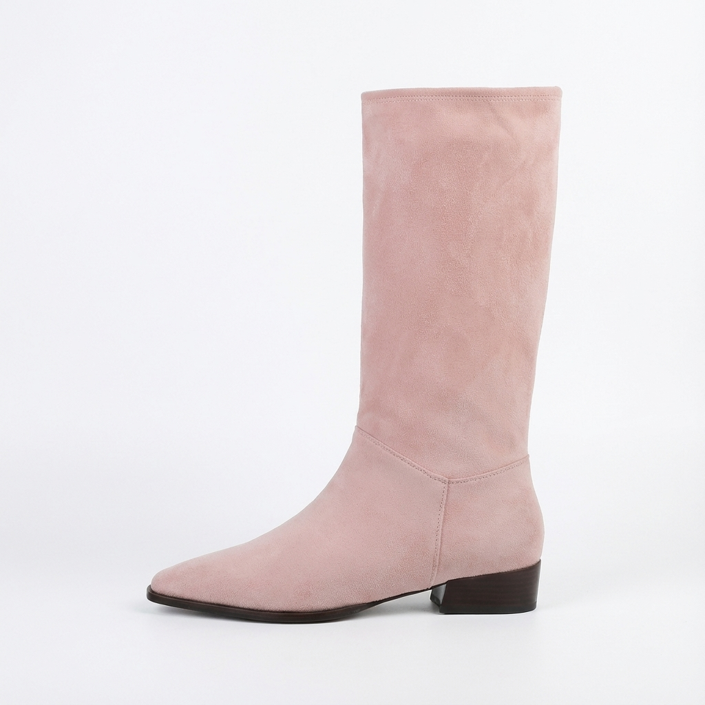Santiag haute rose Daim Femme - Bout carré, talon plat